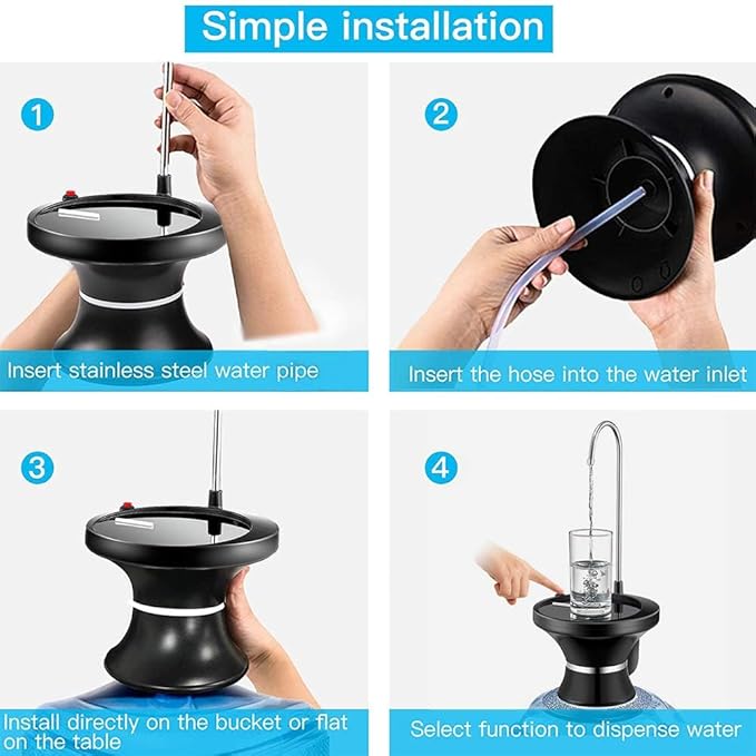 One-touch drinking water bottle pump in use
مضخة مياه شرب تعمل بلمسة واحدة أثناء الاستخدام