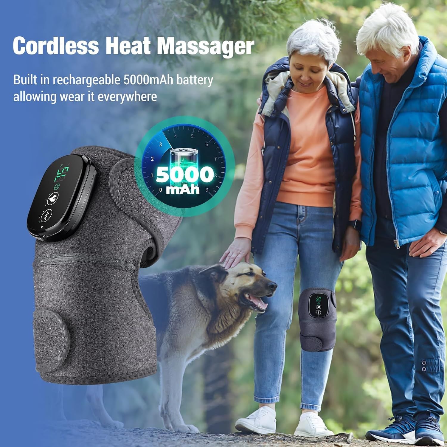 Rechargeable knee massager in use
جهاز مساج للركبة قابل لإعادة الشحن أثناء الاستخدام